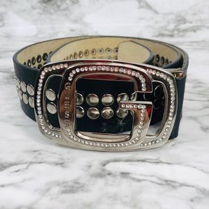 Guess Accessories - Guess Rhinestone Enlob Black Studded Belt/Large Guess Accessories - Guess Rhinestone Enlob Black Studded Belt/Large